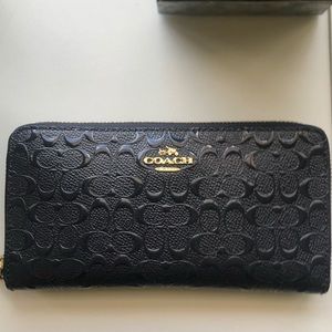 COACH Signature Long Zip Around Wallet Navy Blue